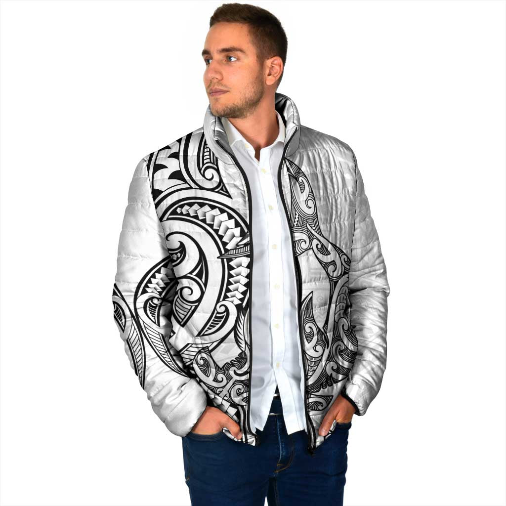 New Zealand Hammerhead Shark Padded Jacket Maori Haehae Mangopare White - Polynesian Pride