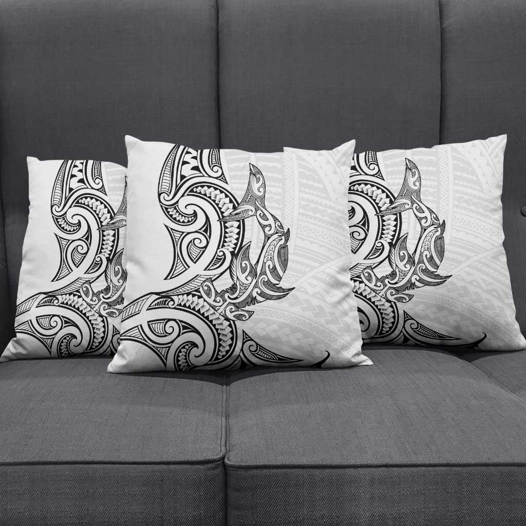 New Zealand Hammerhead Shark Pillow Cover Maori Haehae Mangopare White - Polynesian Pride