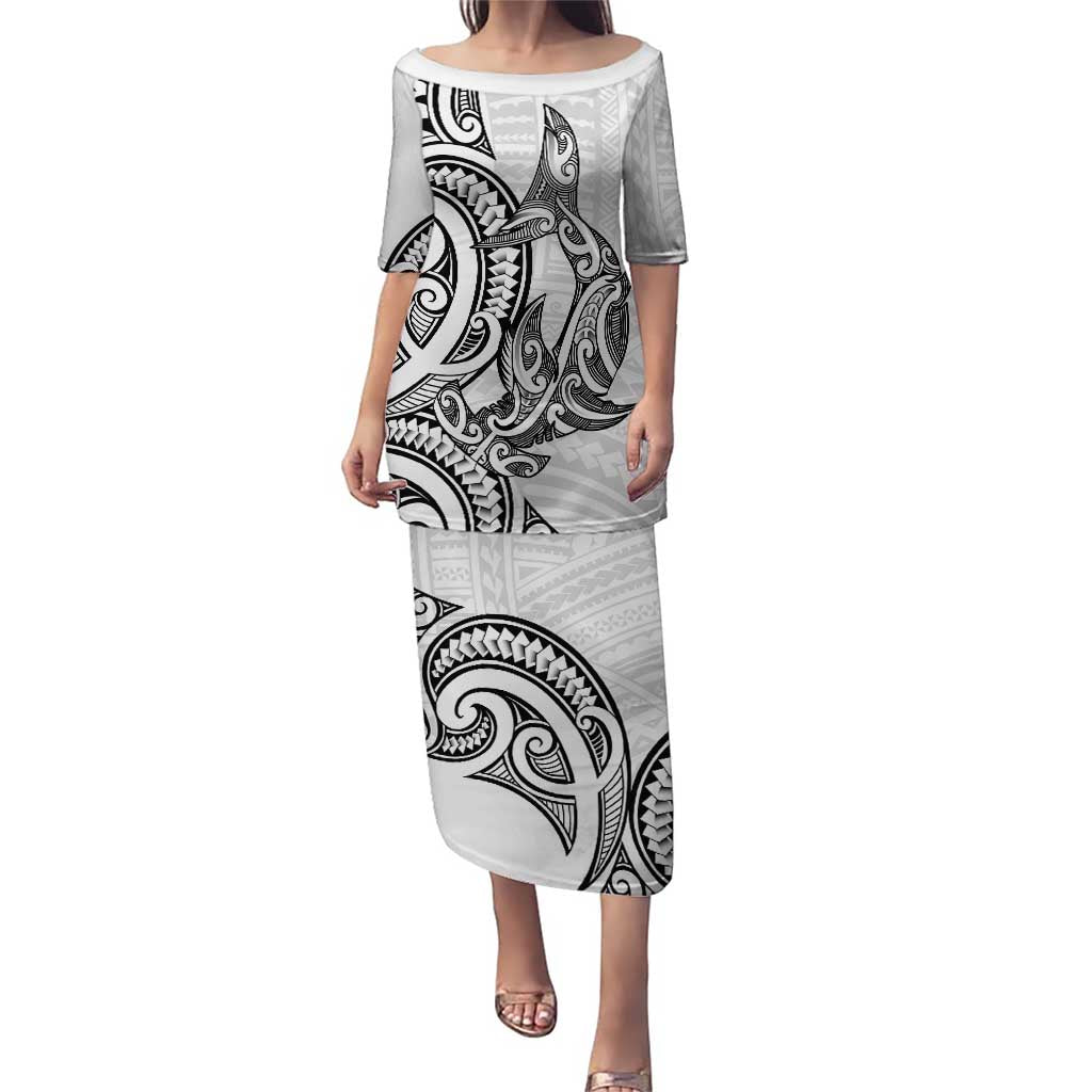 New Zealand Hammerhead Shark Puletasi Maori Haehae Mangopare White - Polynesian Pride