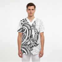 New Zealand Hammerhead Shark Scrub Top Maori Haehae Mangopare White - Polynesian Pride