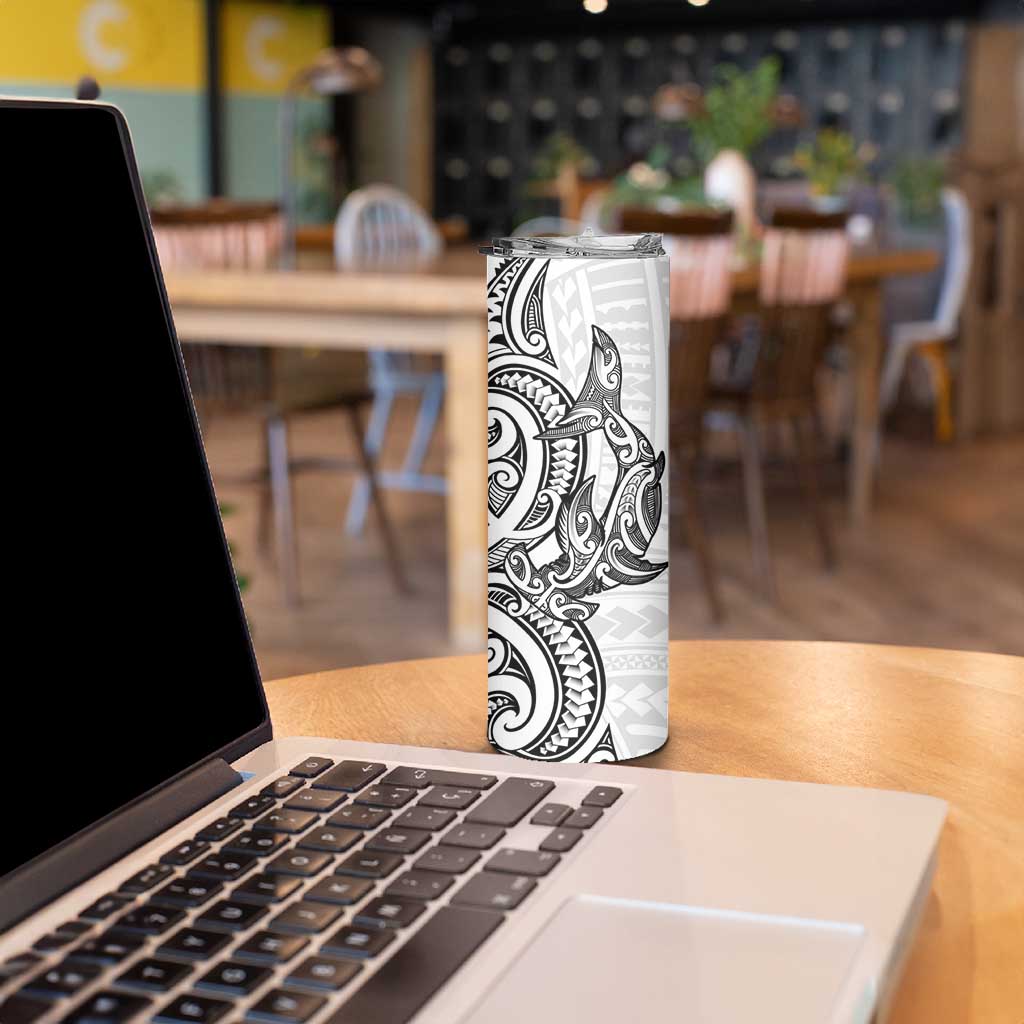New Zealand Hammerhead Shark Skinny Tumbler Maori Haehae Mangopare White - Polynesian Pride