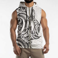 New Zealand Hammerhead Shark Sleeveless Zip Hoodie Maori Haehae Mangopare White - Polynesian Pride