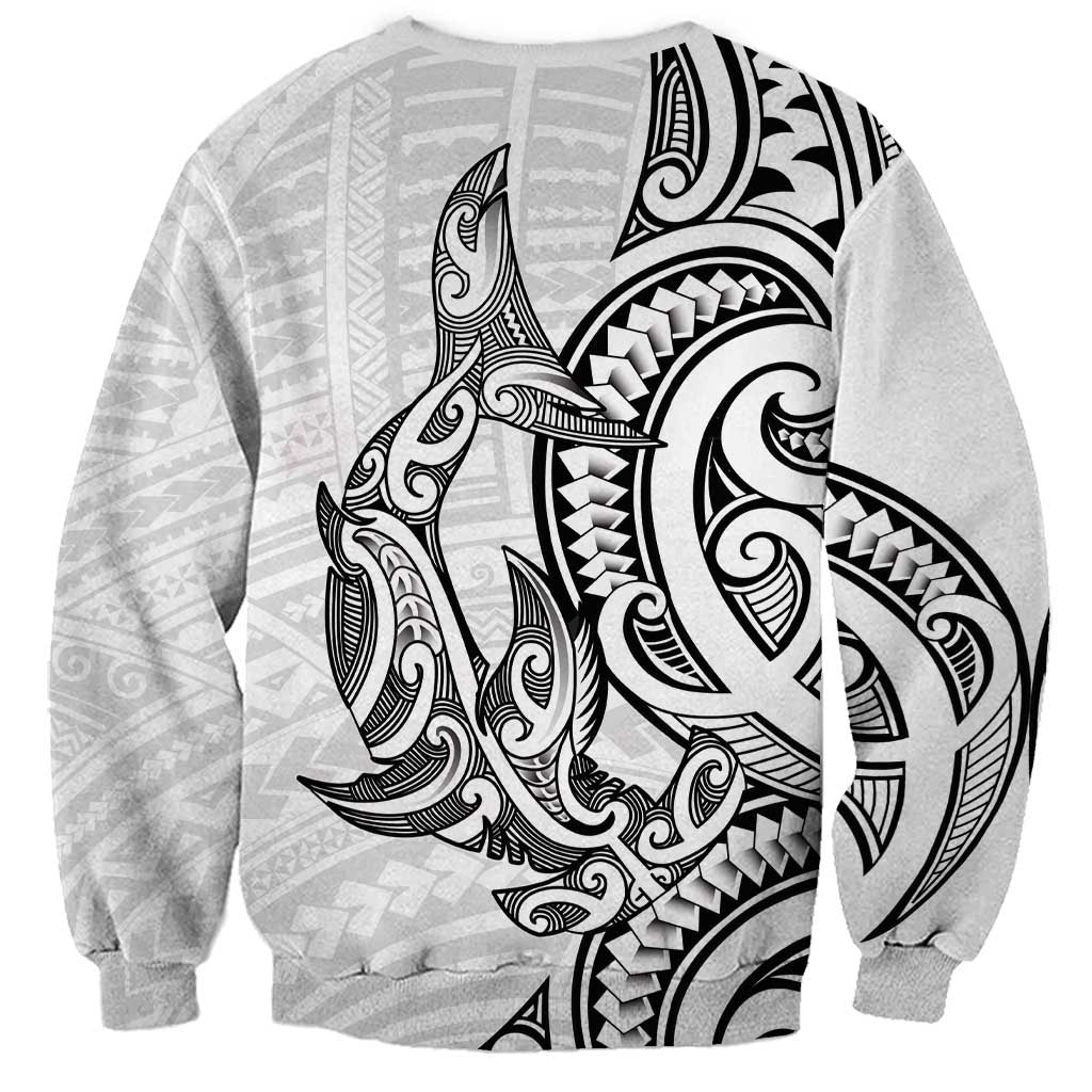 New Zealand Hammerhead Shark Sweatshirt Maori Haehae Mangopare White - Polynesian Pride