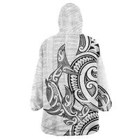 New Zealand Hammerhead Shark Wearable Blanket Hoodie Maori Haehae Mangopare White - Polynesian Pride