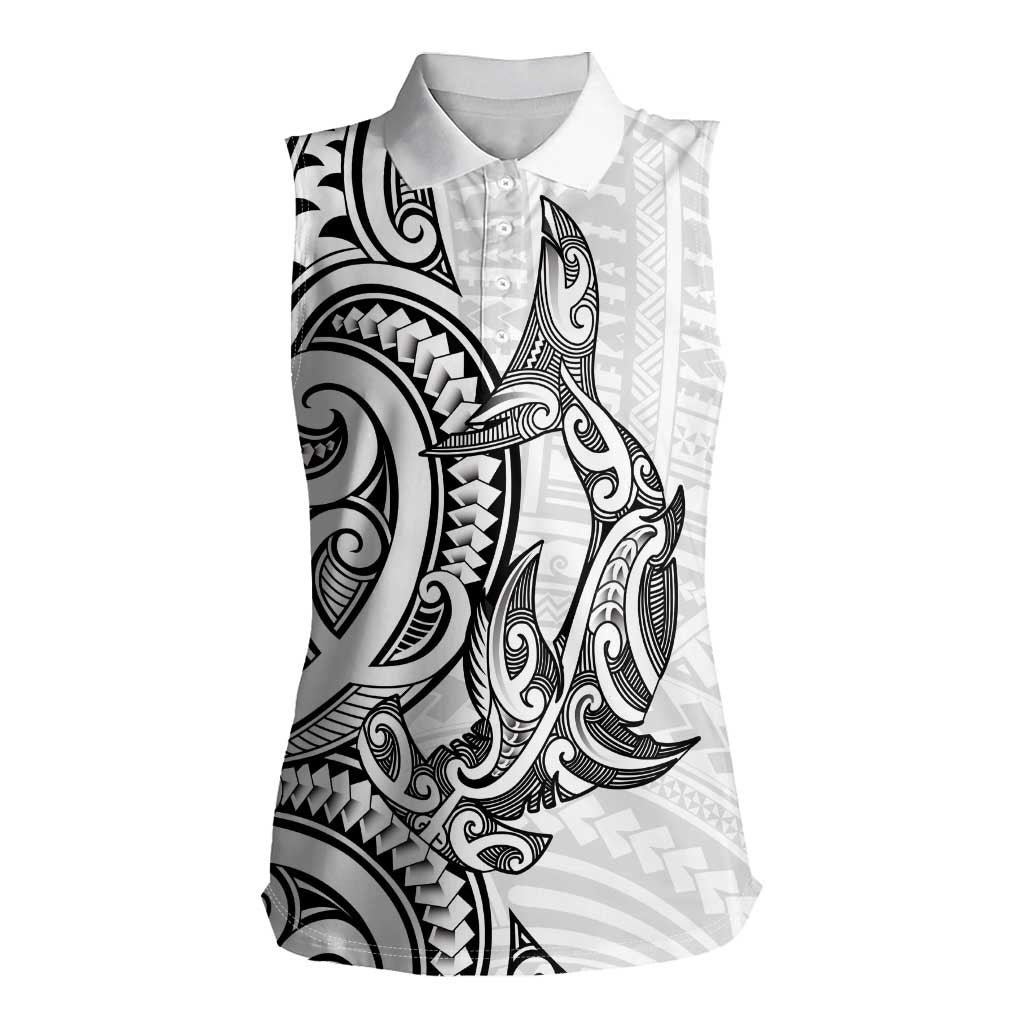 New Zealand Hammerhead Shark Women Sleeveless Polo Shirt Maori Haehae Mangopare White - Polynesian Pride