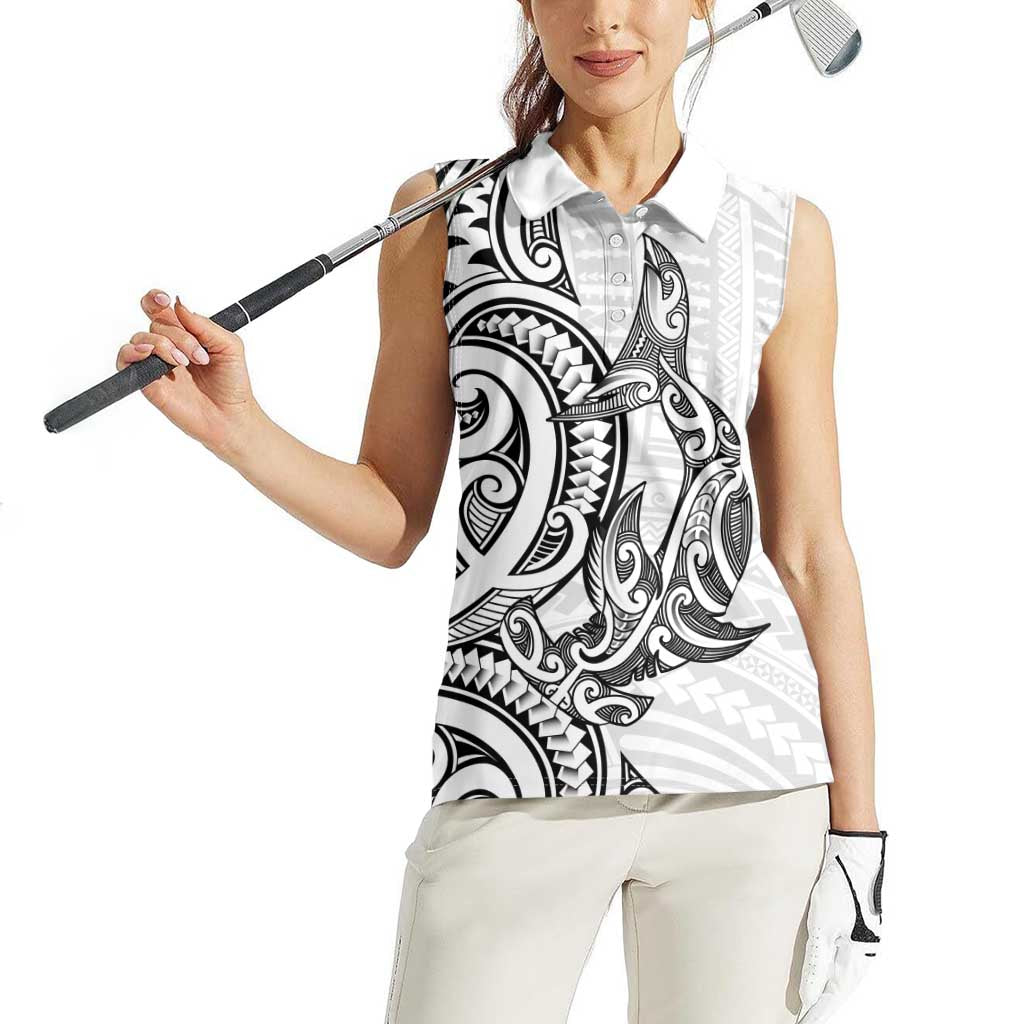 New Zealand Hammerhead Shark Women Sleeveless Polo Shirt Maori Haehae Mangopare White - Polynesian Pride