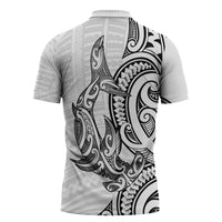 New Zealand Hammerhead Shark Zipper Polo Shirt Maori Haehae Mangopare White - Polynesian Pride