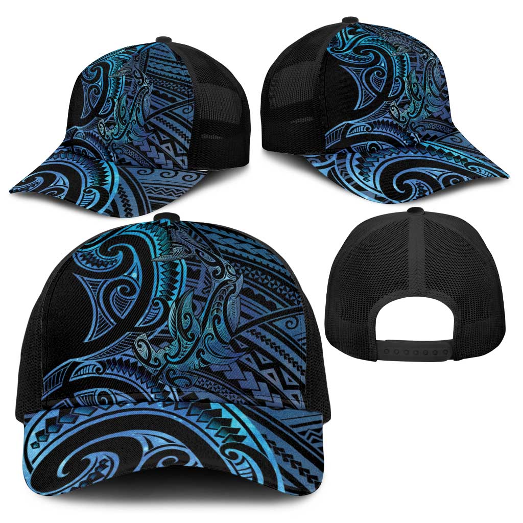 New Zealand Hammerhead Shark Baseball Net Cap Maori Haehae Mangopare Galaxy - Polynesian Pride