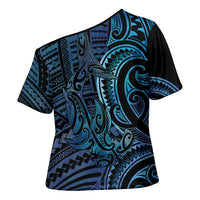 New Zealand Hammerhead Shark Cross Shoulder Shirt Maori Haehae Mangopare Galaxy - Polynesian Pride