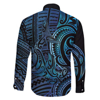 New Zealand Hammerhead Shark Family Matching Off The Shoulder Long Sleeve Dress and Hawaiian Shirt Maori Haehae Mangopare Galaxy - Polynesian Pride
