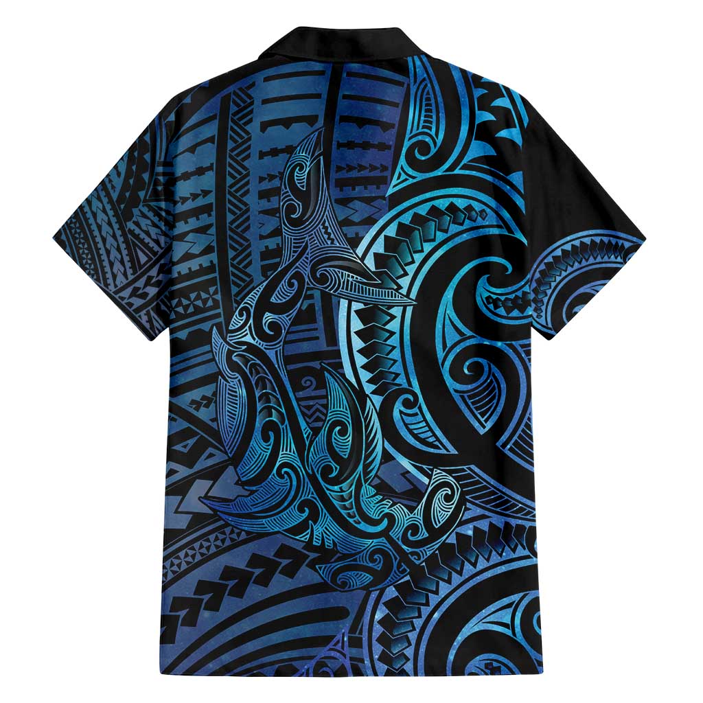 New Zealand Hammerhead Shark Family Matching Off Shoulder Maxi Dress and Hawaiian Shirt Maori Haehae Mangopare Galaxy - Polynesian Pride