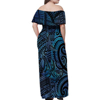 New Zealand Hammerhead Shark Family Matching Off Shoulder Maxi Dress and Hawaiian Shirt Maori Haehae Mangopare Galaxy - Polynesian Pride