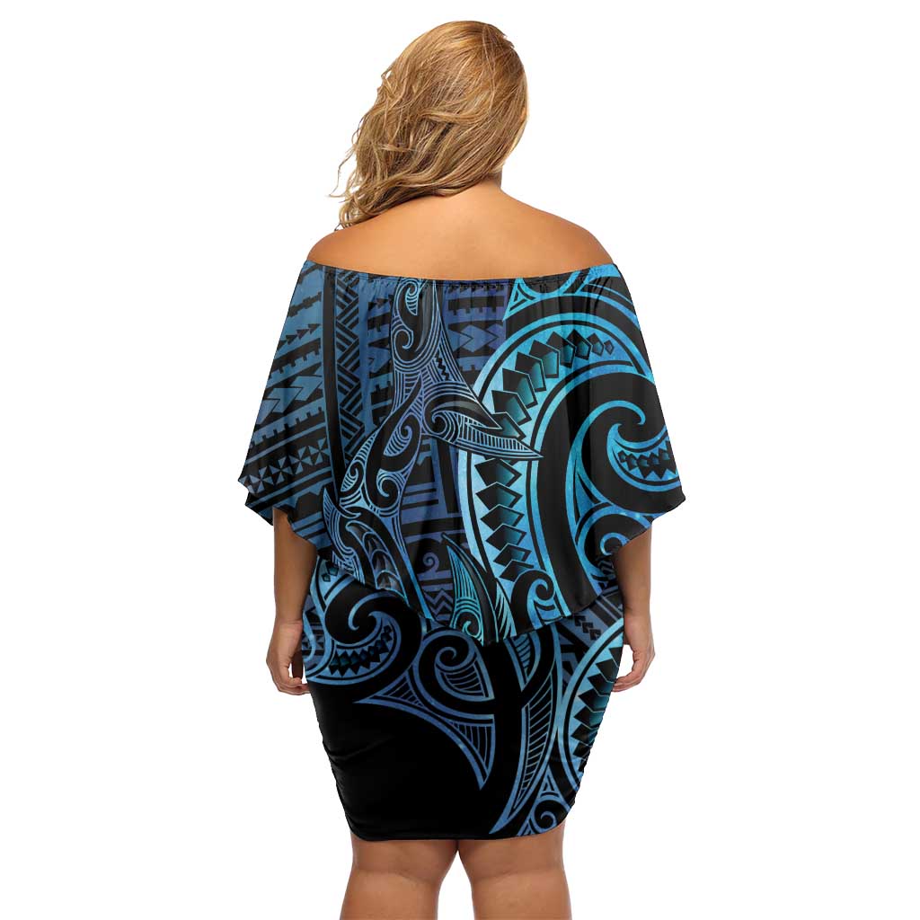 New Zealand Hammerhead Shark Family Matching Off Shoulder Short Dress and Hawaiian Shirt Maori Haehae Mangopare Galaxy - Polynesian Pride