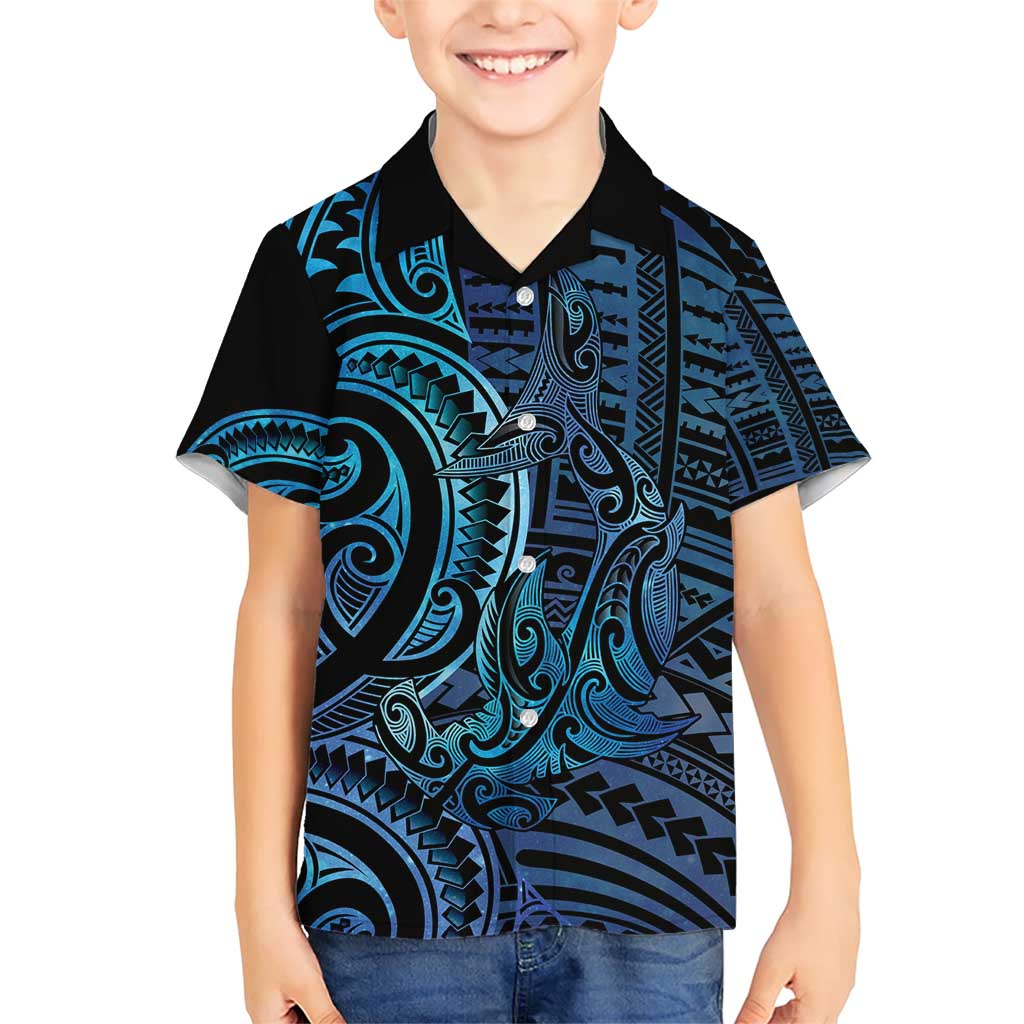 New Zealand Hammerhead Shark Family Matching Short Sleeve Bodycon Dress and Hawaiian Shirt Maori Haehae Mangopare Galaxy - Polynesian Pride