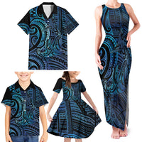 New Zealand Hammerhead Shark Family Matching Tank Maxi Dress and Hawaiian Shirt Maori Haehae Mangopare Galaxy - Polynesian Pride