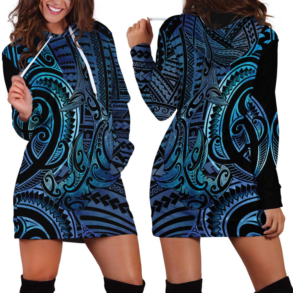 New Zealand Hammerhead Shark Hoodie Dress Maori Haehae Mangopare Galaxy - Polynesian Pride