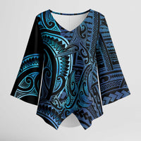 New Zealand Hammerhead Shark Kimono Sleeve Blouse Maori Haehae Mangopare Galaxy - Polynesian Pride
