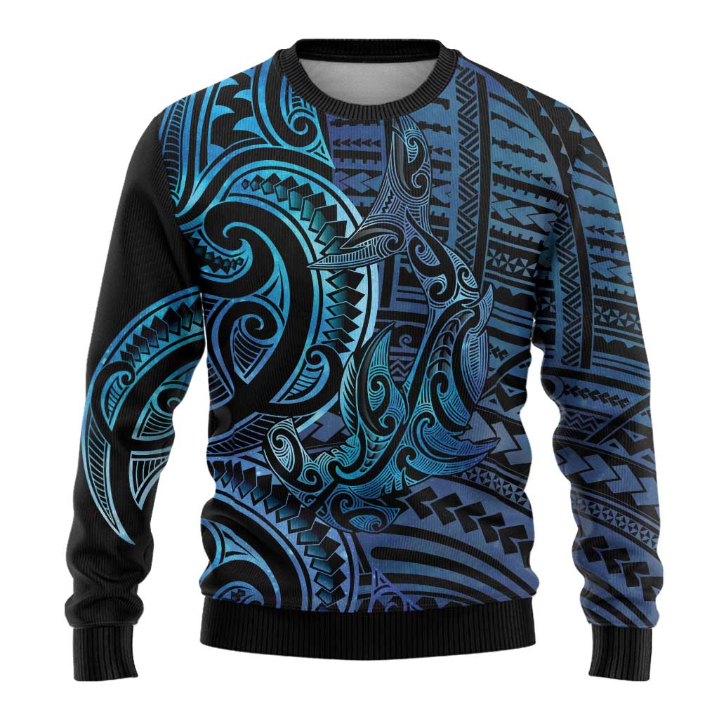 New Zealand Hammerhead Shark Ugly Christmas Sweater Maori Haehae Mangopare Galaxy - Polynesian Pride