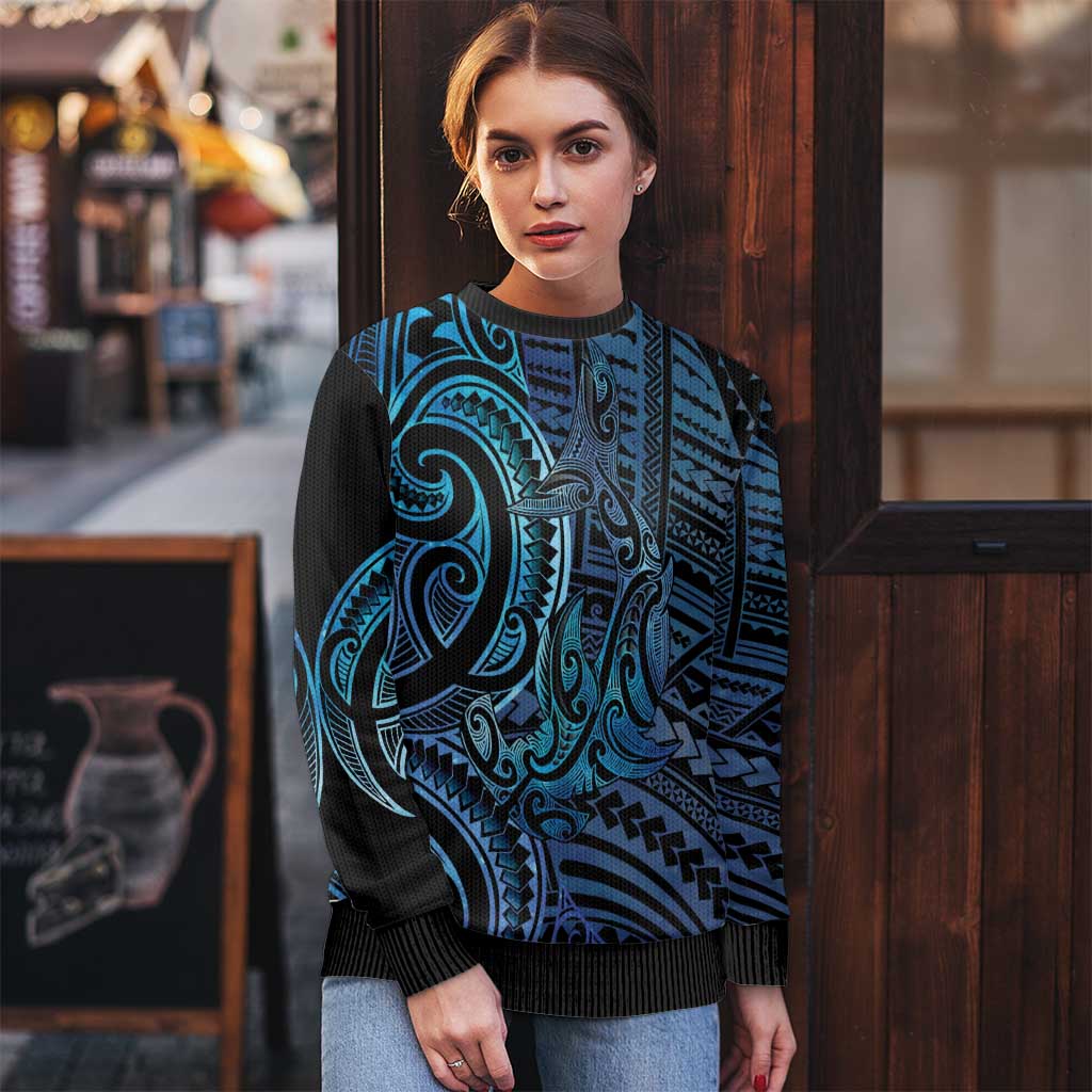 New Zealand Hammerhead Shark Ugly Christmas Sweater Maori Haehae Mangopare Galaxy - Polynesian Pride