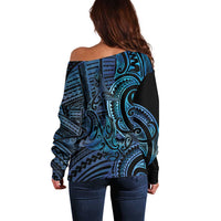 New Zealand Hammerhead Shark Off Shoulder Sweater Maori Haehae Mangopare Galaxy - Polynesian Pride