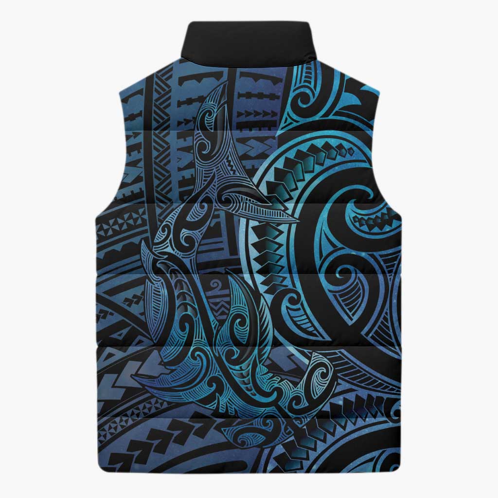 New Zealand Hammerhead Shark Sleeveless Puffer Jacket Maori Haehae Mangopare Galaxy - Polynesian Pride