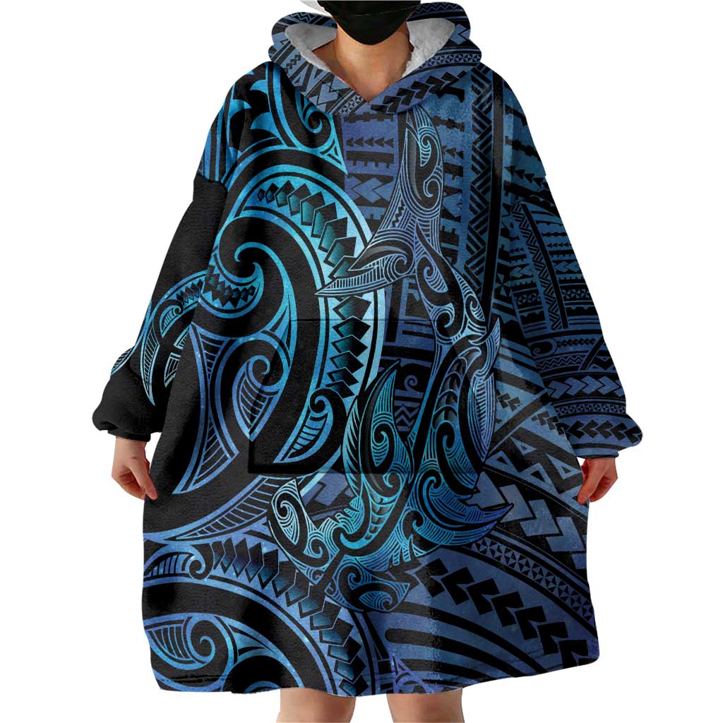 New Zealand Hammerhead Shark Wearable Blanket Hoodie Maori Haehae Mangopare Galaxy - Polynesian Pride