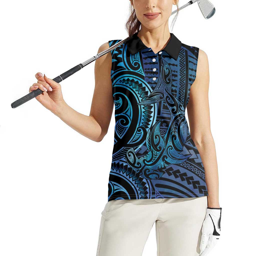 New Zealand Hammerhead Shark Women Sleeveless Polo Shirt Maori Haehae Mangopare Galaxy - Polynesian Pride