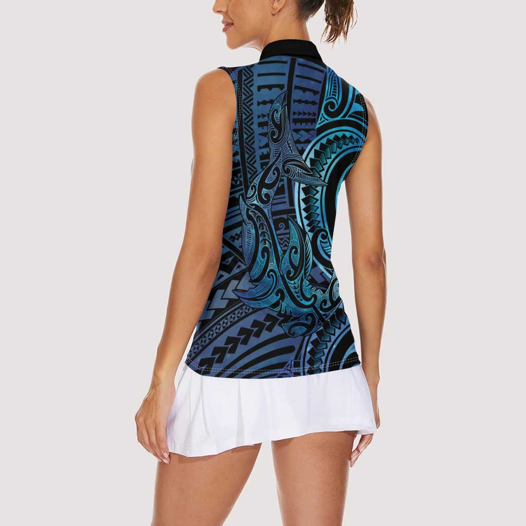 New Zealand Hammerhead Shark Women Sleeveless Polo Shirt Maori Haehae Mangopare Galaxy - Polynesian Pride