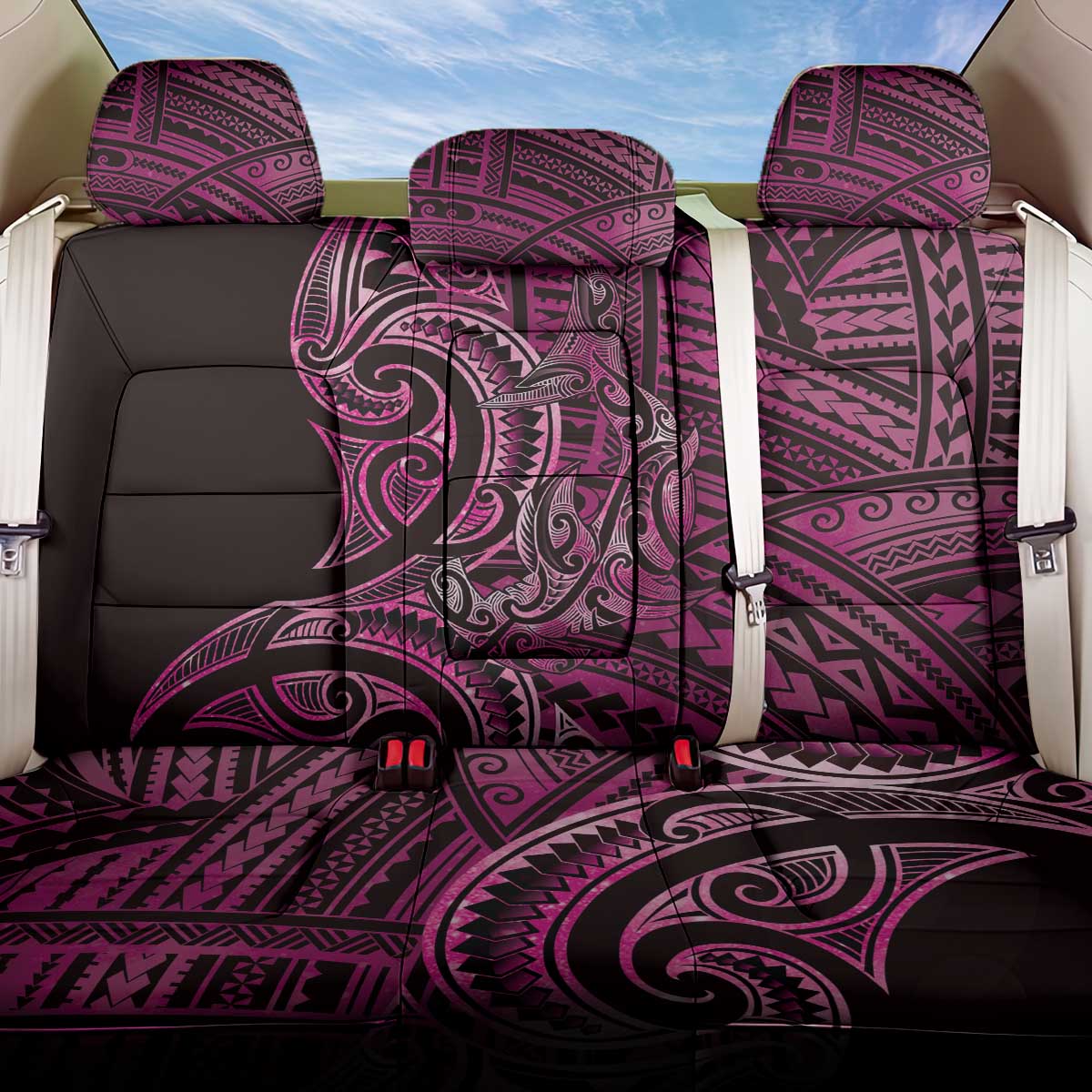 New Zealand Hammerhead Shark Back Car Seat Cover Maori Haehae Mangopare Pink - Polynesian Pride