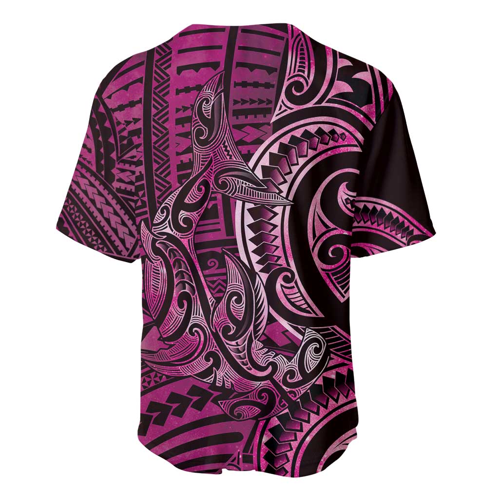 New Zealand Hammerhead Shark Baseball Jersey Maori Haehae Mangopare Pink - Polynesian Pride