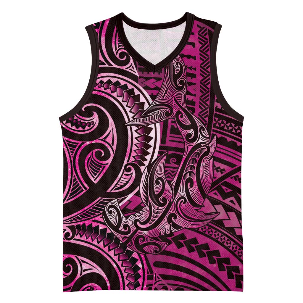 New Zealand Hammerhead Shark Basketball Jersey Maori Haehae Mangopare Pink - Polynesian Pride
