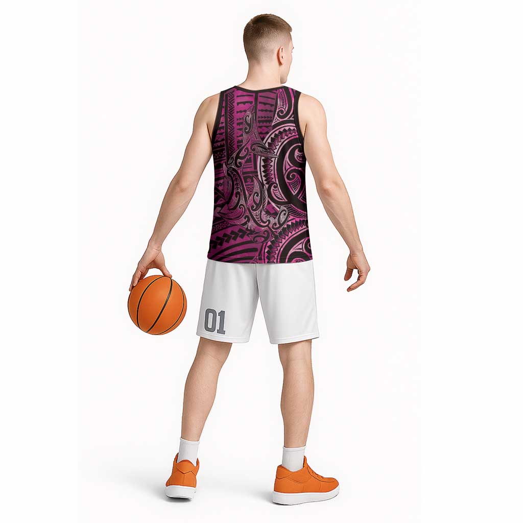 New Zealand Hammerhead Shark Basketball Jersey Maori Haehae Mangopare Pink - Polynesian Pride