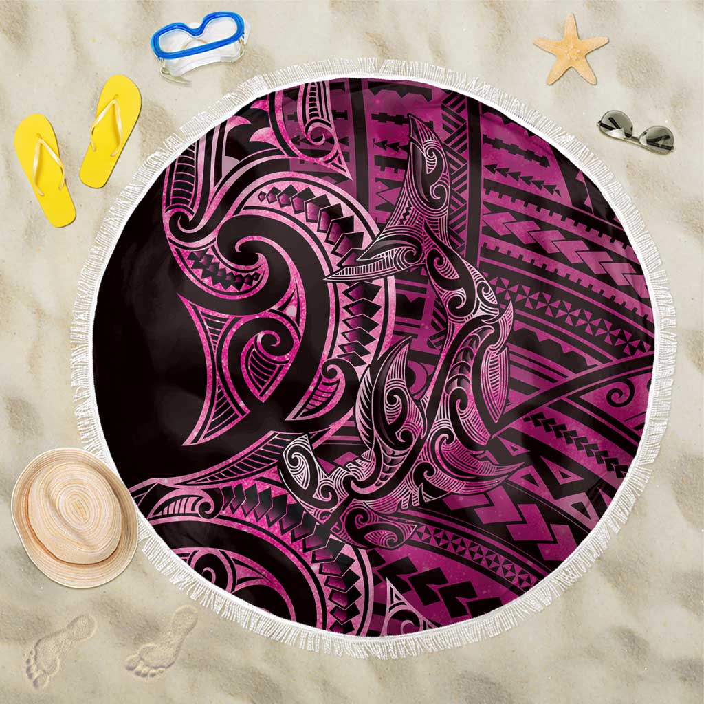 New Zealand Hammerhead Shark Beach Blanket Maori Haehae Mangopare Pink - Polynesian Pride