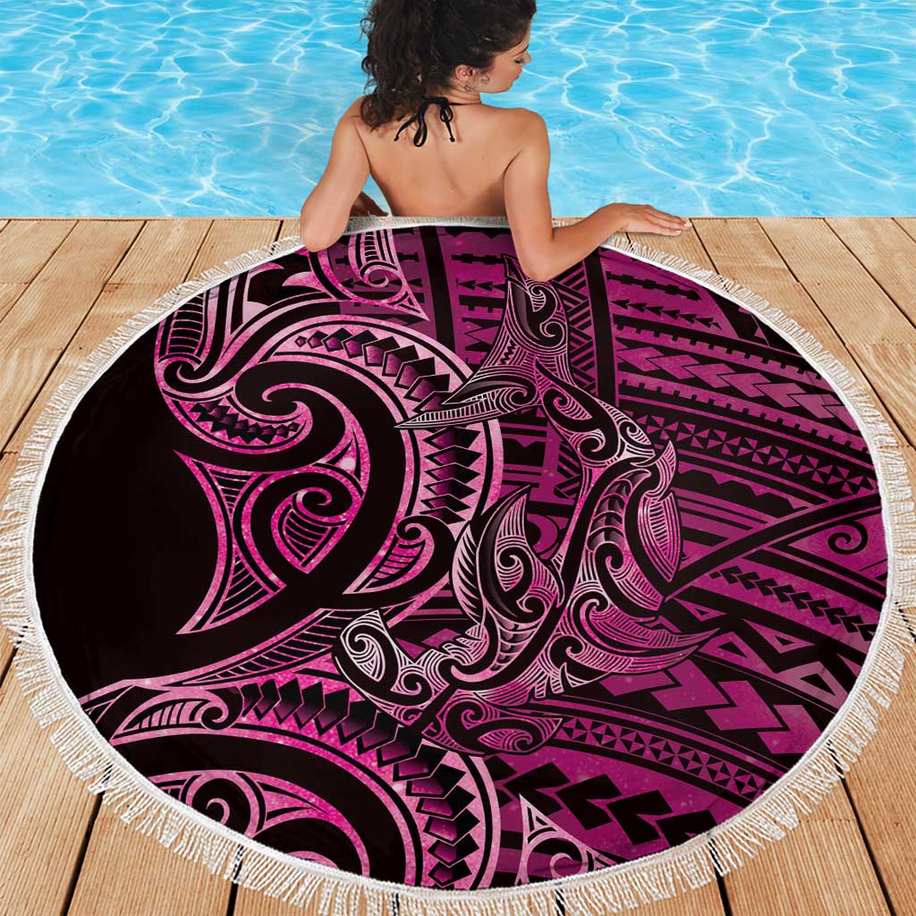 New Zealand Hammerhead Shark Beach Blanket Maori Haehae Mangopare Pink - Polynesian Pride
