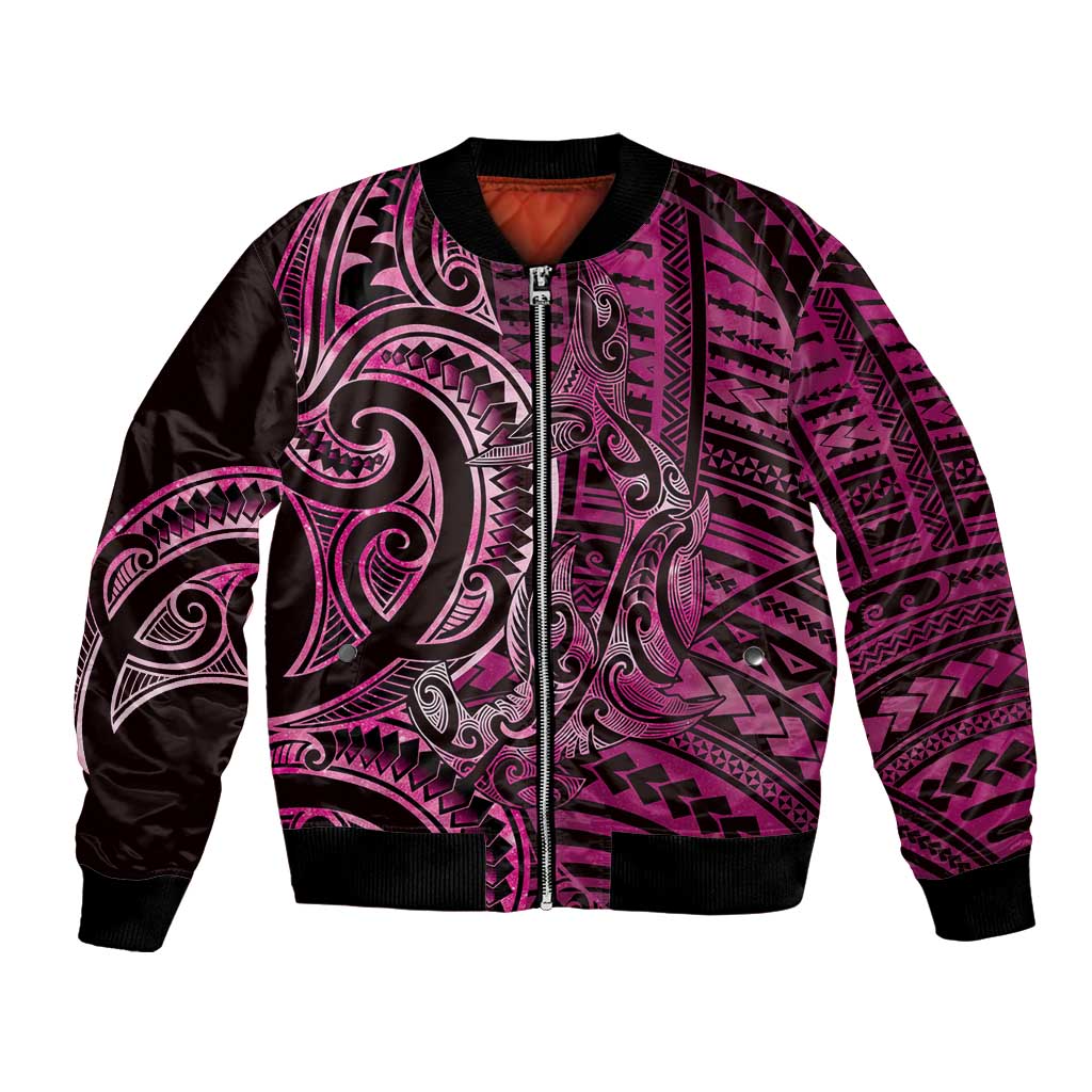 New Zealand Hammerhead Shark Bomber Jacket Maori Haehae Mangopare Pink - Polynesian Pride