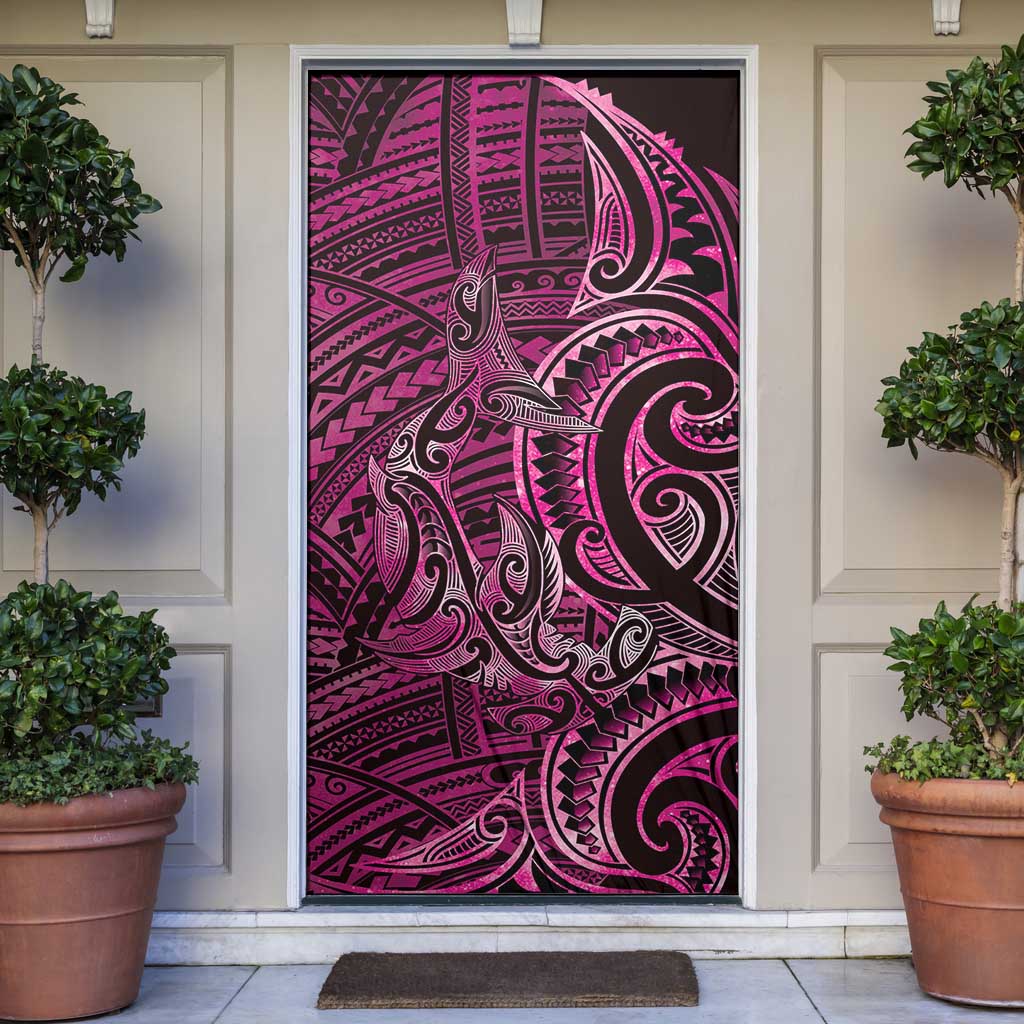 New Zealand Hammerhead Shark Door Cover Maori Haehae Mangopare Pink - Polynesian Pride