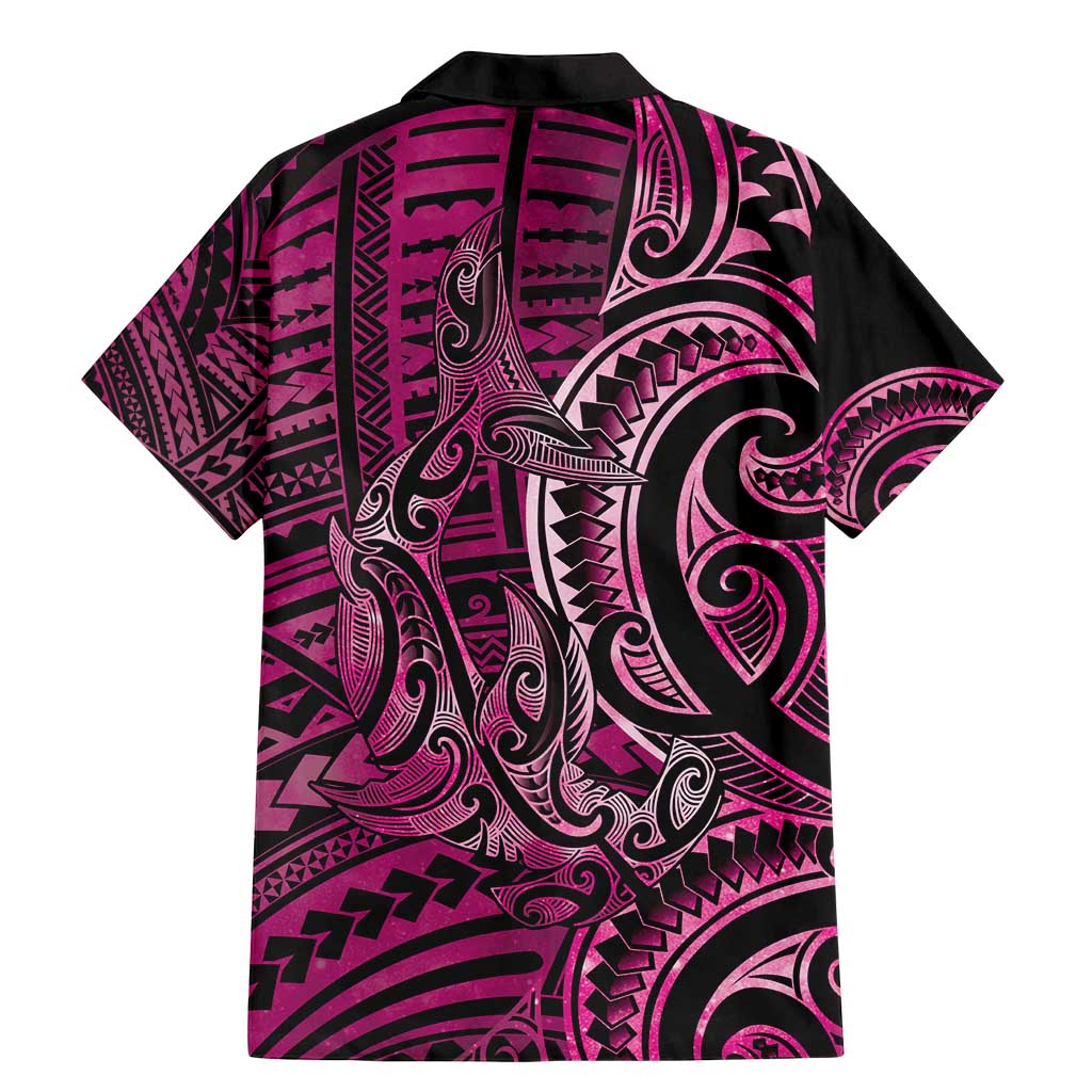 New Zealand Hammerhead Shark Family Matching Mermaid Dress and Hawaiian Shirt Maori Haehae Mangopare Pink - Polynesian Pride