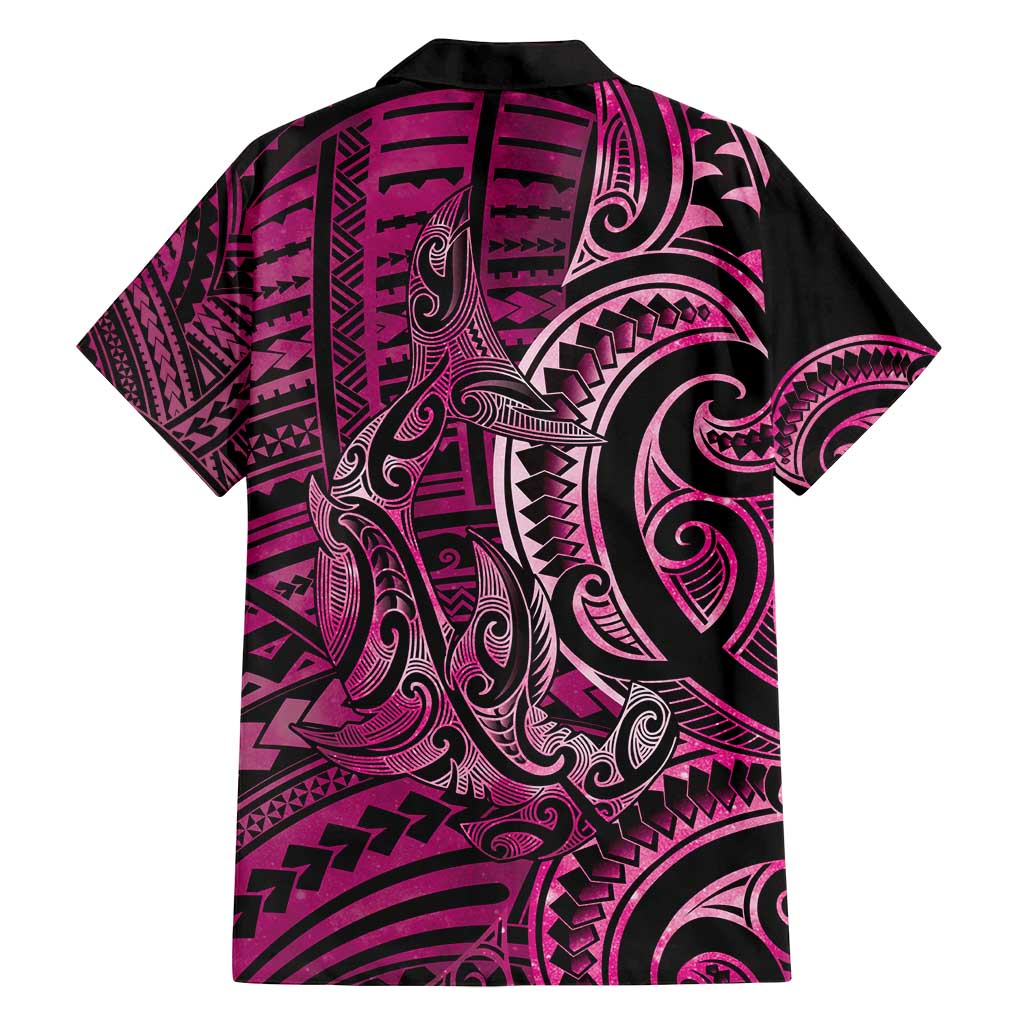 New Zealand Hammerhead Shark Family Matching Off Shoulder Maxi Dress and Hawaiian Shirt Maori Haehae Mangopare Pink - Polynesian Pride