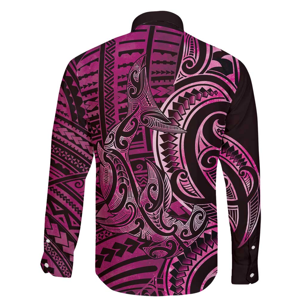 New Zealand Hammerhead Shark Family Matching Short Sleeve Bodycon Dress and Hawaiian Shirt Maori Haehae Mangopare Pink - Polynesian Pride