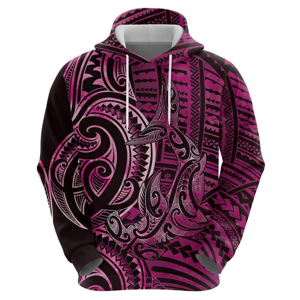 New Zealand Hammerhead Shark Hoodie Maori Haehae Mangopare Pink - Polynesian Pride