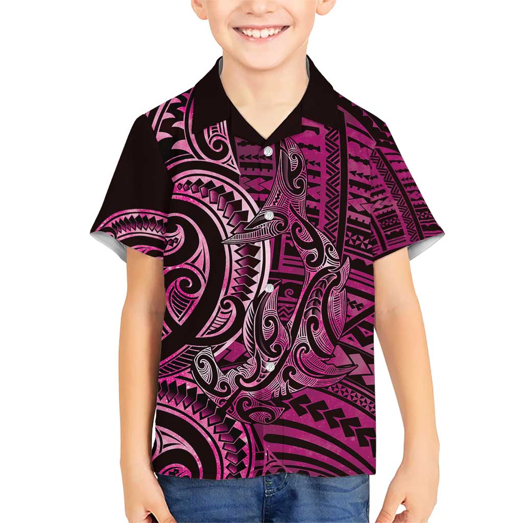 New Zealand Hammerhead Shark Kid Hawaiian Shirt Maori Haehae Mangopare Pink - Polynesian Pride
