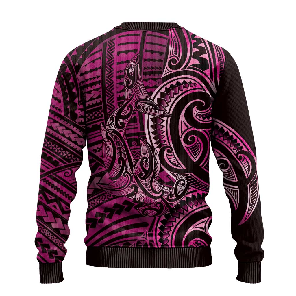 New Zealand Hammerhead Shark Ugly Christmas Sweater Maori Haehae Mangopare Pink - Polynesian Pride