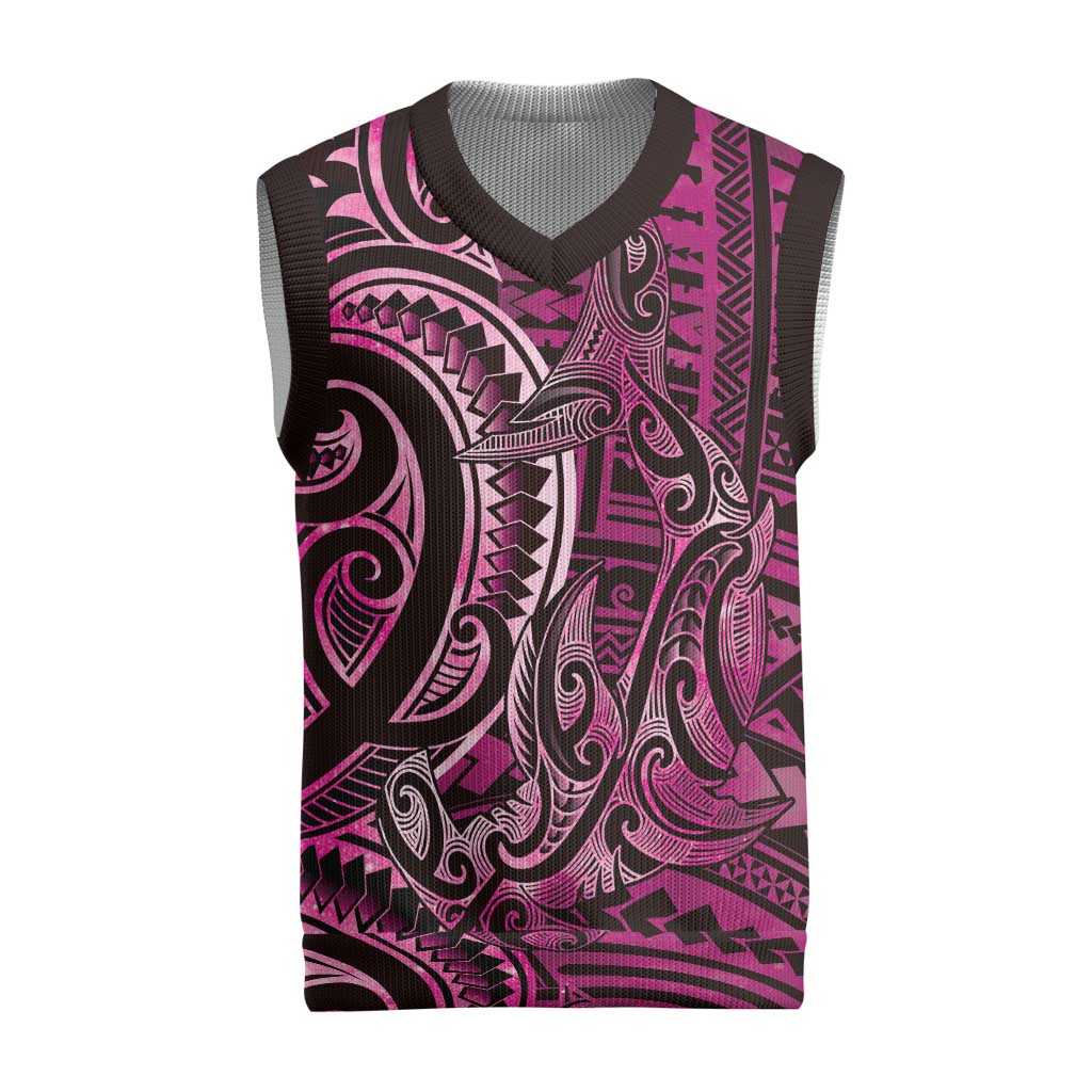 New Zealand Hammerhead Shark Christmas Knitted V-Neck Vest Maori Haehae Mangopare Pink - Polynesian Pride