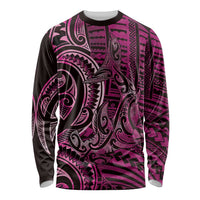 New Zealand Hammerhead Shark Long Sleeve Shirt Maori Haehae Mangopare Pink - Polynesian Pride