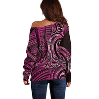 New Zealand Hammerhead Shark Off Shoulder Sweater Maori Haehae Mangopare Pink - Polynesian Pride