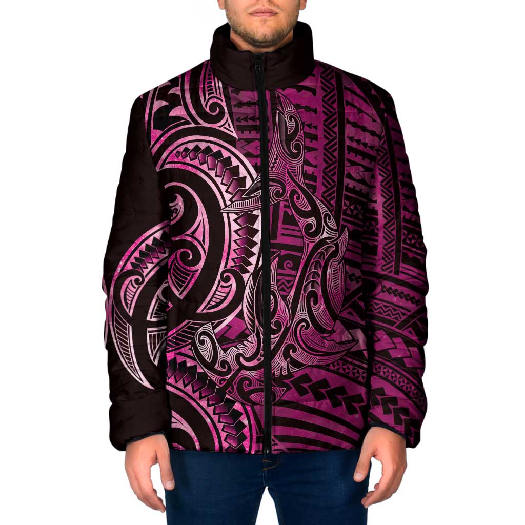 New Zealand Hammerhead Shark Padded Jacket Maori Haehae Mangopare Pink - Polynesian Pride