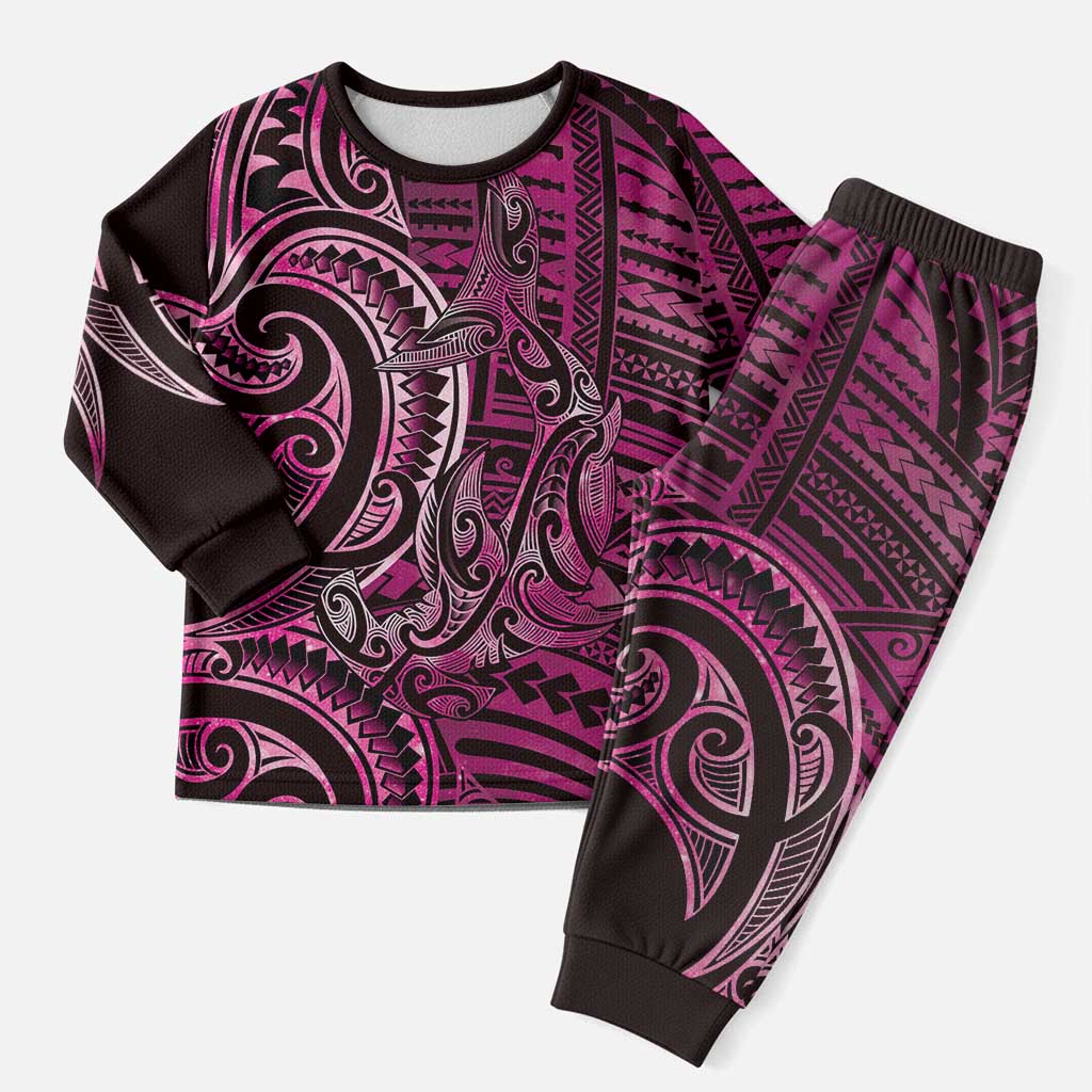 New Zealand Hammerhead Shark Christmas Pajama Set Maori Haehae Mangopare Pink - Polynesian Pride