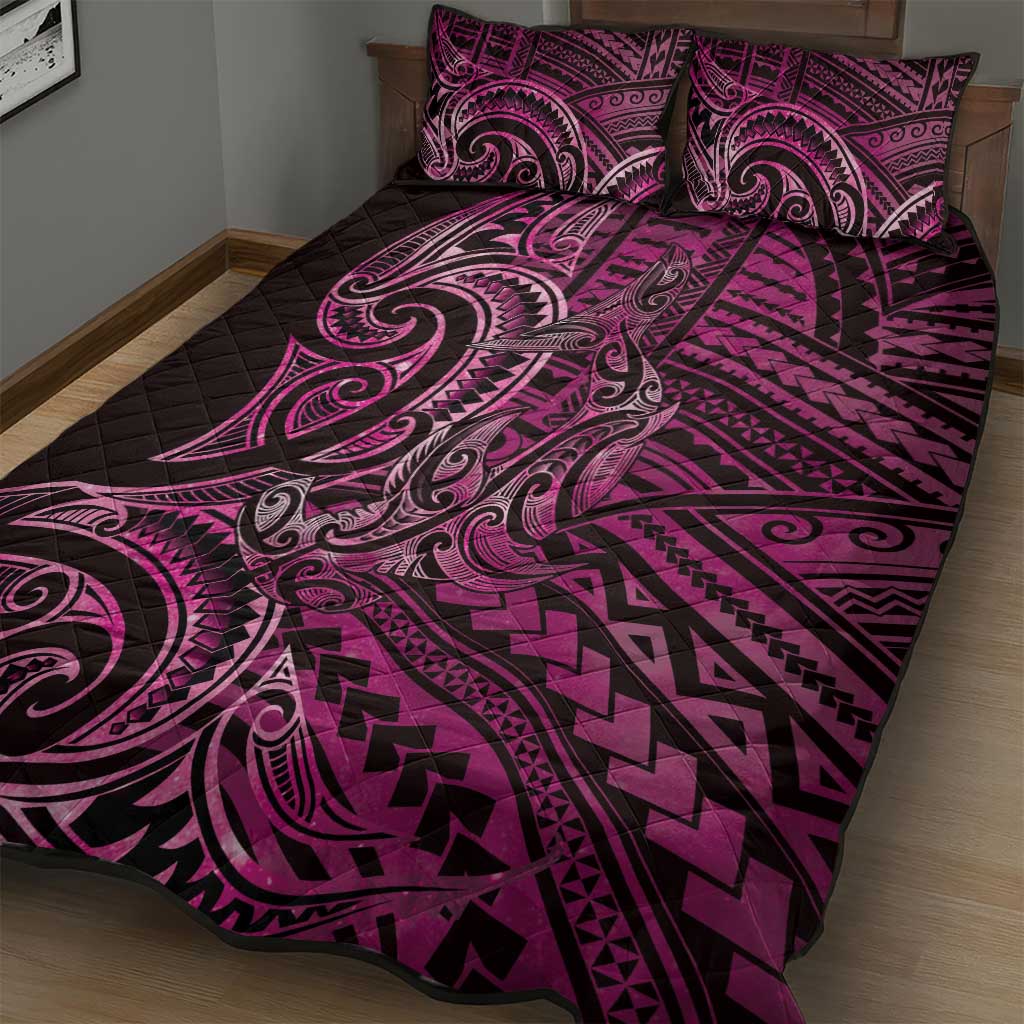 New Zealand Hammerhead Shark Quilt Bed Set Maori Haehae Mangopare Pink - Polynesian Pride