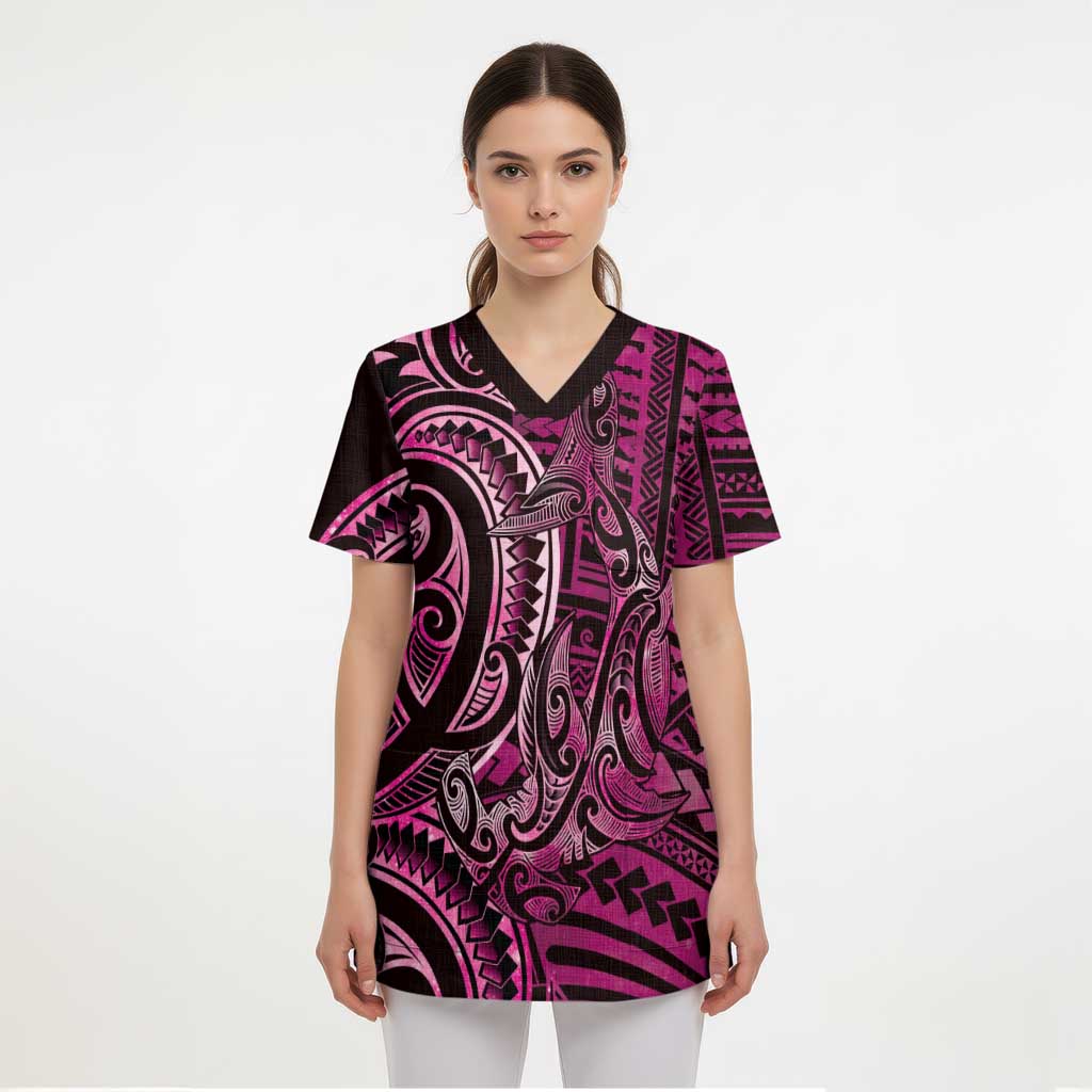 New Zealand Hammerhead Shark Scrub Top Maori Haehae Mangopare Pink - Polynesian Pride