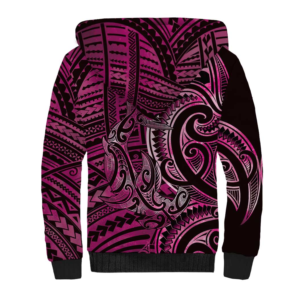 New Zealand Hammerhead Shark Sherpa Hoodie Maori Haehae Mangopare Pink - Polynesian Pride
